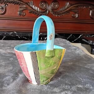 Vintage Multicolor Ceramic Basket Made In Italy Nasco